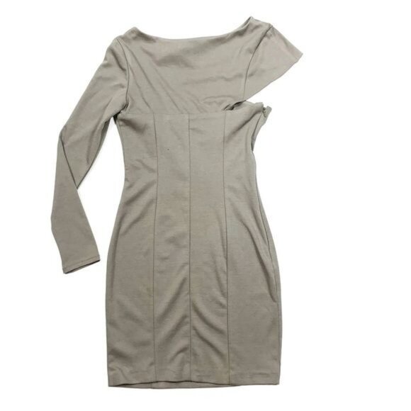 ASOS One Long Sleeve Bodycon Cutout Beige Mini Dress Mobwife Party Size 6 - Picture 3 of 16